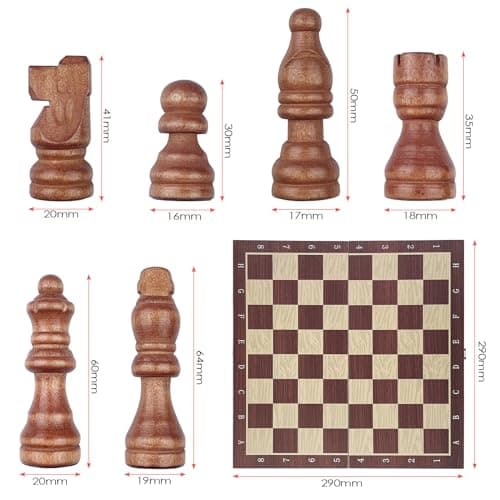 Tekenewbse Echiquier, 29 × 29 cm Jeu D'Échecs en Pliable Echiquier Bois Main Massif, Deluxe Echecs Magnétique, Portable Chess Board Echequier pour Enfants Adultes Fête Voyage