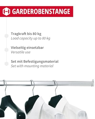 Gedotec Tringle à vêtements en métal - 1 000 mm - Tube de meuble avec support ovale - Gris titane - 1 pièce - Montage mural avec fixations de barre
