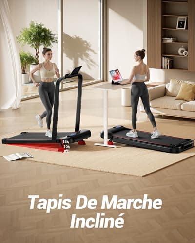 UMAY Tapis de Course Pliable Inclinable 15%, Tapis de Marche Inclinable 6 en 1 avec Moteur Silencieux, Walking Pad Charge Max 136KG