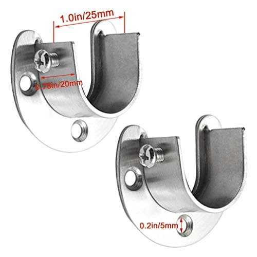 Douilles de Poteau de penderie en Acier Inoxydable, 2pcs Extrémité de Tige de penderie Robuste soutient Le Support de Tige de Bride avec vis, en Forme de U, Installation/Retrait Facile
