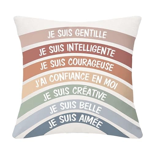 Cadeaux d'inspiration pour Les Femmes Filles Initiales A-Z Cadeaux motivationnels Coussin Arc-en-Ciel Recto-Verso pour Les Femmes Anniversaire Graduation Fête des mères Cadeau de Noël(W-Elle)
