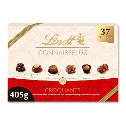 Lindt - Boîte CONNAISSEURS Croquants - Assortiment de Chocolats au Lait, Noirs et Blancs - Idéal pour Noël, 405g