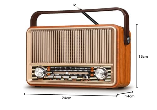 PRUNUS J-120 Poste Radio Vintage, AM/FM/SW Radio Portable avec Batterie Rechargeable 1800mAh, ou Alimentation Secteur, Radio Bluetooth, Radio Vintage Retro Prend en Charge la Fonction USB/TF/AUX