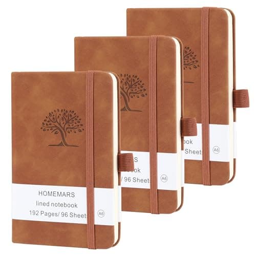 HOMEMARS Carnet de Notes, Petit Carnet, Petit Cahier, 3 Paquet, Cahier de Note, Carnet de Voyage, 14.4 cmx9.6cm, Marron, 192 Pages Chacune, Couverture Rigide, Motif d'arbre en Relief, Cuir végétalien