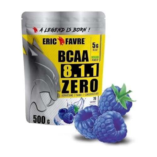 BCAA POUDRE 8.1.1 Zero - Acides Aminés Musculation Vegan - Votre Allié Pour Des Entrainements Efficaces - Performance Accentuée - 500 Gr - Laboratoire Français Eric Favre (Blue raspberry)
