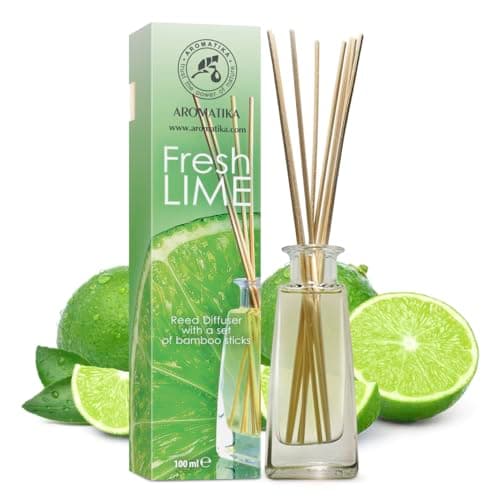 Diffuseur Parfum de Citron Vert 100ml - avec Huile Essentielle Naturelle de Lime avec 10 Bâtonnets de Bambou - Idéal pour Aromathérapie - Spa - Maison - Fragrance Fraîche et Durable