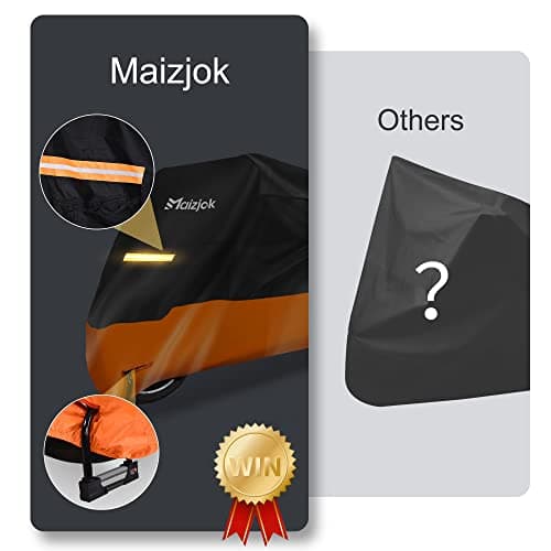 Maizjok Bache Moto Exterieur Etanche, Housse Moto Impermeable Interieur 210D Protection au Pluie poussière UV Hiver Été, Couverture pour Scooter Mobylette Moto Trail/Street/Scrambler (245x105x125cm)