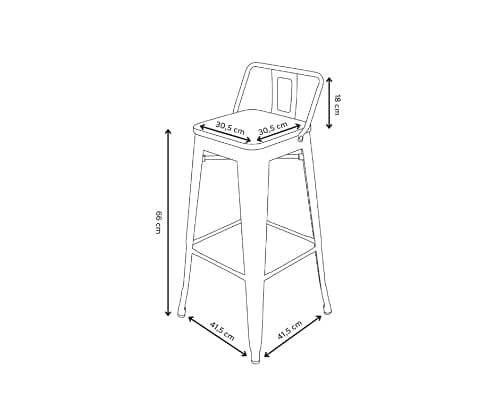 Kosmi - Lot de 4 tabourets de Bar en métal Noir Mat Style Industriel avec Dossier et Assise en Bois Clair - Hauteur 66cm