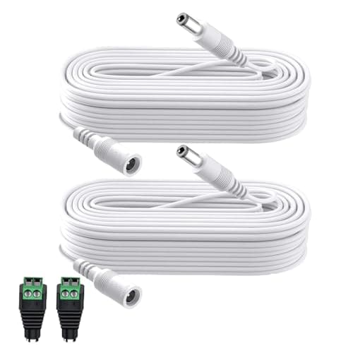 Lonnky 3 m 5.5 x 2.1 mm Câble d'Extension DC avec Prise d'alimentation 12V DC Femelle pour Bandes LED, CCTV, Caméras de Sécurité (TP-Link C320WS/C225, Reolink RLC-520A, IMOU Bullet 2) - 2 Pack Blanc