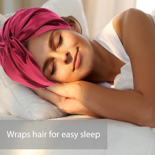 ZEACCT 1 Bonnet de Nuit Double Face, Bonnet de Cheveux Turban de Sommeil, Bonnet de Nuit en Soie, Soie de Mûrier pour Les Soins, Bonnet de Nuit Double Couche, pour Cheveux Longs, Raides et Bouclés.