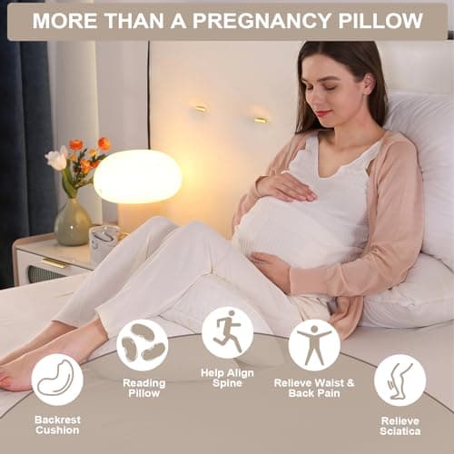 Coussin de Grossesse pour Dormir, Coussin d'Allaitement, Coton Oreiller de Grossesse de Soutien du Corps pour Maintenir Votre Dos, Ventre, Coussin de maternité avec Housse Amovible(Blanc & Grand)