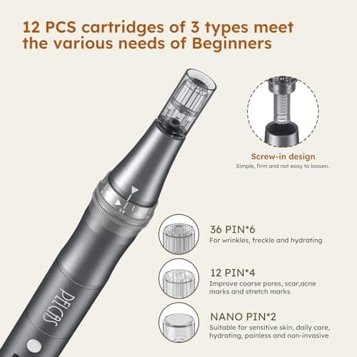 PELCAS Dermapen avec 9 Vitesses, Microneedling Pen Professionnel Réglable de 0 à 2,0 mm avec Écran LCD et 12 Aiguilles, Microneedling Pen Sans Fil Pour le Visage et le Corps