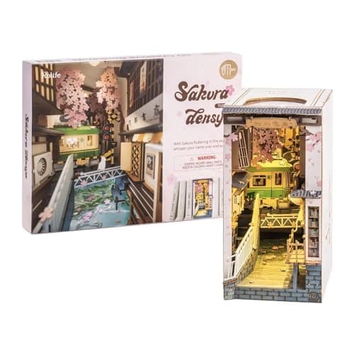 Rolife Sakura Densya DIY Book Nook Modèle Kit Maison Miniature à Construire DIY Maquette Adulte Décoration de Bibliothèque Livre Salon Booknook Puzzle 3D Bois Serre-Livres Diorama (TGB01)