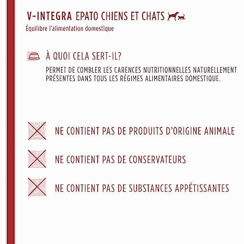 V-INTEGRA Epato Chiens et Chats - Supplément Complet de vitamines et minéraux pour la Ration ménagère des Chiens et Chats nécessitant Une Restriction en cuivre - 200g - Produit en Italie