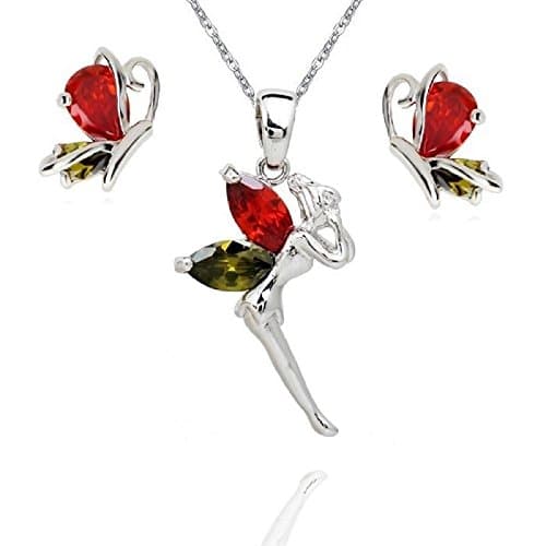 Crystalline Azuria Femme Ensemble Collier Fée et Clous Boucles d'Oreilles 18ct Plaqué Or Blanc avec Cristaux Multicouleurs en Zircone