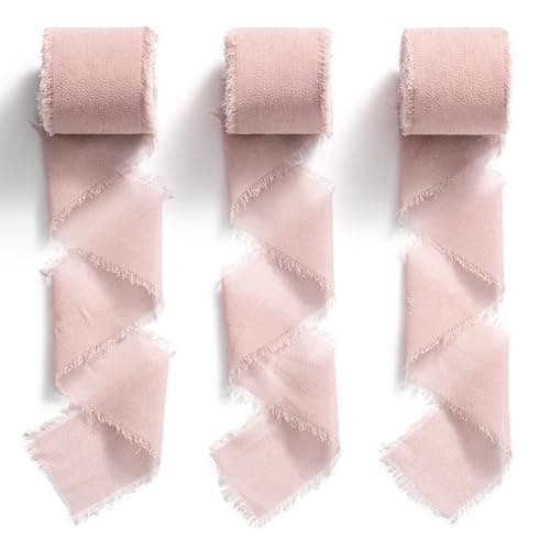 MORSUNBELA Ruban en Mousseline de Soie - Vieux Rose - 3,8 cm - Ruban à Franges - 19,2 m