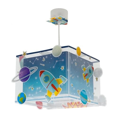 Dalber Lustre Chambre Enfant, Lampe Suspension Enfant, Rocket Fusée Spatiale système Solaire, 63352, E27