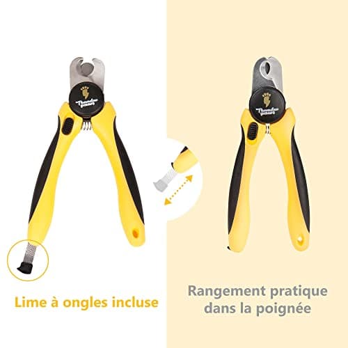 Thunderpaws Coupe-griffes professionnel pour chien avec dispositif de protection, fermeture de sécurité et lime-griffes - Convient pour les races de chiens de taille moyenne et grande