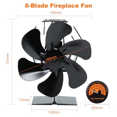 YAZIONG Ventilateur Poele à Bois 6 Pales avec Thermomètre, Ventilateur de Cheminée Alimenté Par la Chaleur pour Poêle à Bois/Cheminée/Gaz/Bûche (HL-500Q5)