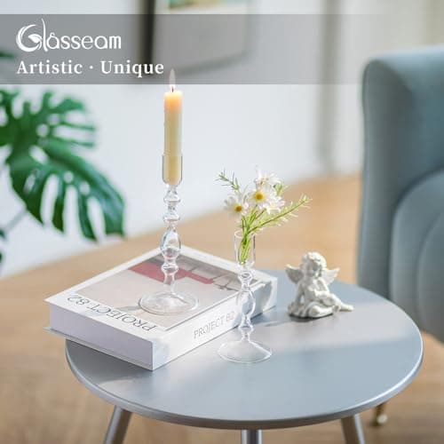 Glasseam Porte-Bougies en Verre : Bougeoir pour Bougies à MèChe Lot De 2 Bougeoirs DéCoratifs Bougeoirs Modernes pour Le Salon Bougeoirs pour La DéCoration D'IntéRieur DéCoration De Mariage