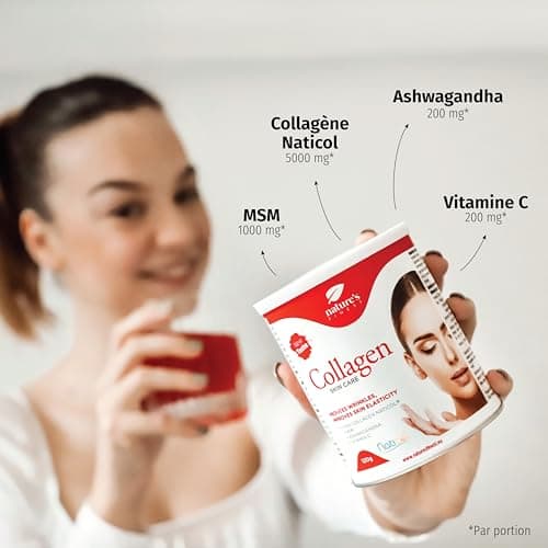 Collagène Skincare avec Naticol Collagène Marin, MSM et Vitamine C Poudre, Peptides de Collagène Marin Hydrolysé Type 1 - Collagène Cheveux et Pour la Peau, Nature's Finest by Nutrisslim