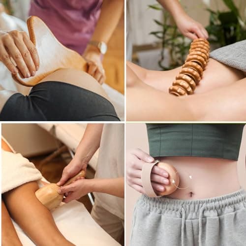 Lot de 9 outils de massage thérapeutique du bois pour façonner le corps, kit Maderoterapia pour drainage lymphatique anti-cellulite, ensemble de rouleaux de massage incurvés en bois pour jambes et