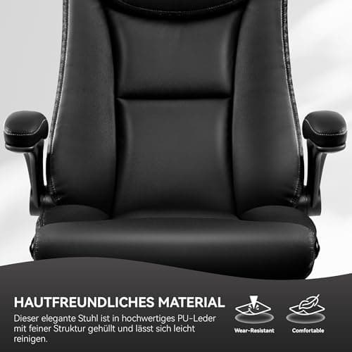 DoChair Chaise Bureau, Chaise de Bureau Ergonomique avec accoudoirs Flexibles, Fauteuil de Bureau avec avec Fonction d'inclinaison et réglable en Hauteur, Chaise Bureau PU Cuir, Noir