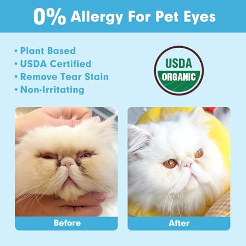 PICE PET Lingettes hypoallergéniques pour Les Yeux pour Chiens et Chats, nettoyant à Base de Plantes pour Les Taches de Larmes, écoulement, croûtes, allergies, démangeaisons, sans Parfum, 100 unités