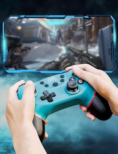 Diswoe UPGRADE Manette pour Switch, Manette sans Fil pour Switch 2/Lite/OLED, Contrôleur pour S-witch Pro avec ONE KEY WAKE UP/CAPTURE D'ÉCRAN/Turbo Adjustable/Vibration Réglable/ 6 Axes (Bleu)