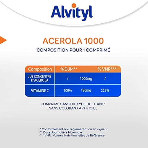 Alvityl - Comprimés Acerola 1000 - Acerola - Vitamine C - 30 comprimés 1/jour
