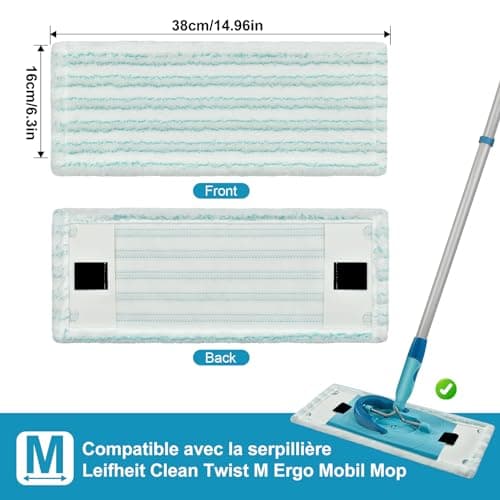 GFRED Lot de 4 Serpillères de Rechange en Microfibre Compatibles avec Leifheit Clean Twist M Ergo Micro Duo Housses de Rechange Serpillère Humide et Sec Convient à Tous Les Types de Sols