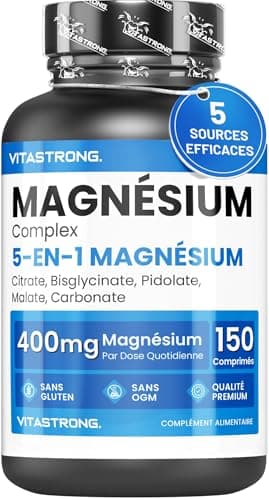 MAGNESIUM COMPLEX 400mg - 5 en 1 Magnésium - Magnesium Bisglycinate + Magnésium Citrate + Magnésium Pidolate + Malate et Carbonate – Complément Antistress au Magnésium