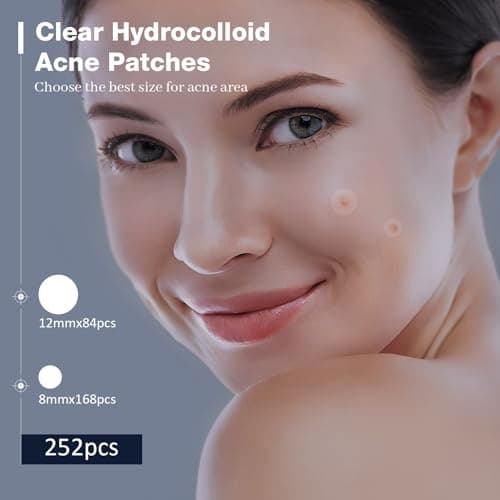AMAINKI Patchs Boutons Hydrocolloïdes - Patches Anti-Acné pour le Visage, Absorbent les Impuretés, 2 Tailles (8mm/12mm), 252 Pièces, Enrichis en Huile d'Arbre à Thé.