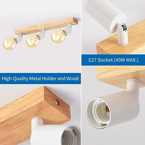 ANWIO Plafonnier Spots, 3 Spots de Plafond Led Intérieurs Base E27, Spots de Plafond Blancs avec Base Rectangulaire, Spots de Plafond LED Rotatifs (Sans Ampoules).