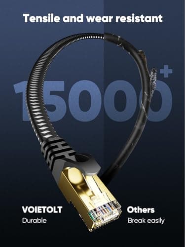 VOIETOLT Cat 8 Câble Ethernet 5M, 40Gbps/2000Mhz Haut Débit S/FTP Cable Internet, Plat Tresse RJ45 Gigabit Cable LAN pour PS4/5, Ordinateur, Modem, PC, TV