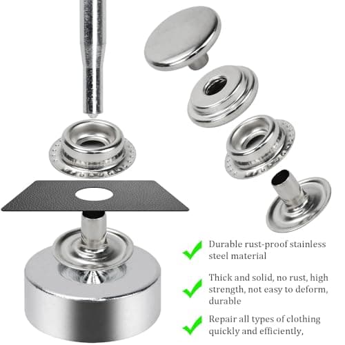HEKOBAG 300 Pièces Boutons Pression en Métal, 15mm Kit de Fixation Bouton Pression, Boutons Pression à Coudre avec Outils en Métal, Pression Metal Couture pour Jeans, Vêtements, Sacs, Cuir, Artisanat