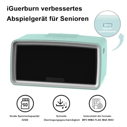 (Nouveau) iGuerburn 32GB Lecteur de Musique Mp3 pour Personnes âgées, Boîte à Musique Simple Mp3 pour Les Personnes Atteintes de Démence ou Alzheimer - 25 cm x 11 cm x 12 cm