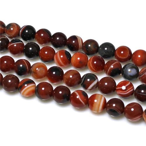 MJDCB 10mm 35 pièces Agate Rayée Rouge Brune Perle Pierre Naturelle Ronde en Vrac Perles Semi Precieuse pour Fabrication de Bijoux de Bracelets et de Colliers