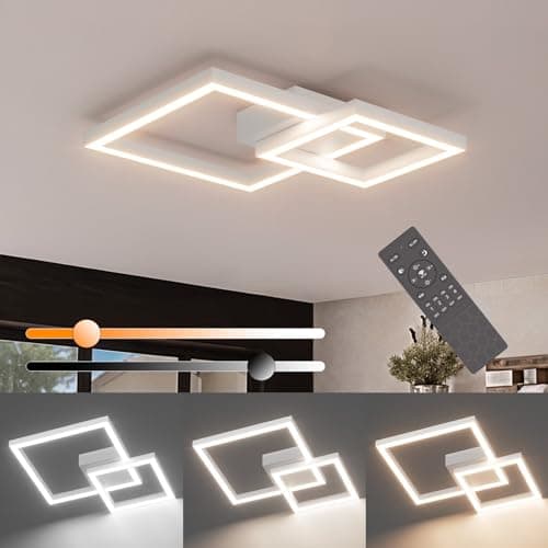 Klighten Plafonnier LED Dimmable avec Télécommande 35W Lampe de Plafond en Aluminium, Moderne Design Luminaire Plafonnier pour Salon Chambre Cuisine Couloir, 2400 LM, 3000K-6000K, Blanc