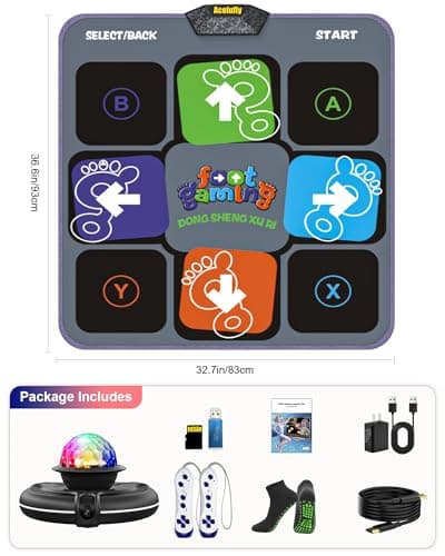 Acelufly Tapis de Danse pour TV avec caméra, Tapis de Jeu antidérapant avec 2 poignées sans Fil et Boule Disco colorée, Jeu de Tapis de Danse pour Enfants et Adultes, Cadeau pour garçons et Filles