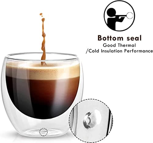 Cieex Ensemble Verre Double Paroi de 250ml 4pcs Tasse à Café Double Paroi pour Cappuccino Latte Macchiato Lait et Thé