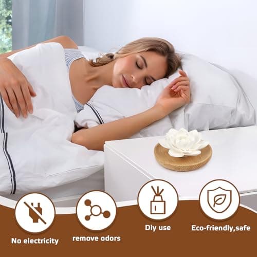 Diffuseur D'Huiles Essentielles en Plâtre avec Boîte à Parfum en Bois et Fleur en Plâtre Diffusion Naturelle pour Bureau Salon Salle de Bains et la Chambre
