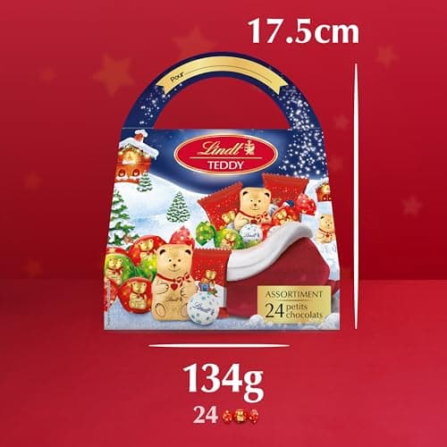 Lindt - Hotte cadeau TEDDY - Assortiments de Chocolats au Lait - Idéal pour Noël, 134g