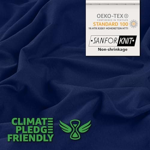 STUDIO Basic Drap Housse 180x200 cm, 100% Coton peigné, certifié Oeko-TEX 100, qualité de Marque, Drap de Matelas 180 x 200 jusqu'à 25 cm, Bleu foncé