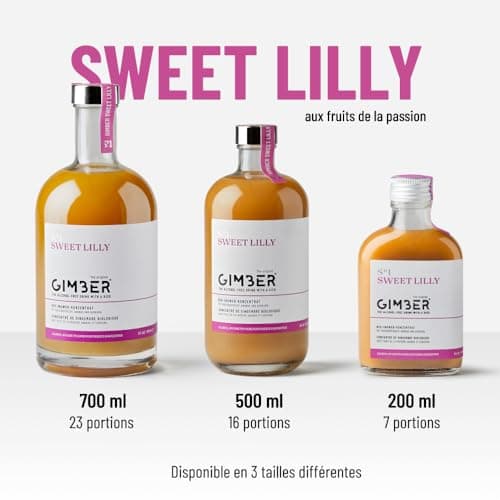 GIMBER Sweet Lilly Concentré de gingembre biologique 500 ml | Boisson biologique sans alcool provenant d'un mélange de gingembre, de fruits de la passion, d'ananas et de curcuma
