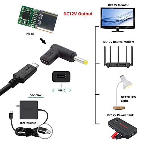xiwai USB 3.1 Type C USB-C Femelle vers DC 12V 4.8x1.7mm Adaptateur PD Emulator Trigger 90 Degree Angled