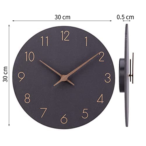 ACCSHINE Horloge Murale en Bois MDF sans tic-tac Silencieux Moderne 30 cm à Quartz Grande Horloge Murale à Piles Facile à Lire pour Chambre Maison Cuisine Chambre Bureau école (Noir)