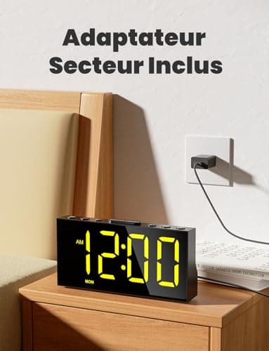 LIORQUE Réveil Numérique, Reveil Ado avec 4 Couleurs Dégradées et 4 Couleurs Fixes, 4 Modes D'alarme, 2 Alarmes, Réglage de La Luminosité, Snooze, 12/24 H, Port USB, Noir