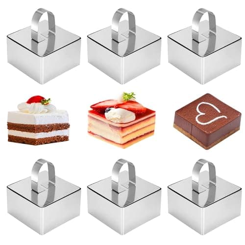 Whcctl 6 Pièces Anneaux à Dessert Carrés, Cercle a Patisserie De 8cm, Cercle à Patisserie en Acier Inoxydable, Moules à Mousse Carré De Cuisson, pour Gâteau Mousse Dessert Biscuits(Carré)