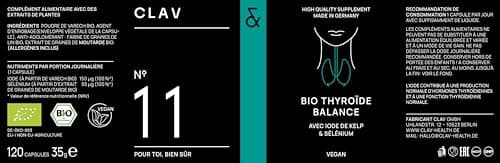 Iode Thyroide Bio avec Selenium Bio - Complement Alimentaire Thyroide - 150 μg per Iode Gelules + 55 μg Sélénium - à base de Algue Kelp et Selenium Naturel - 120 Capsule d'Iode - Vegan